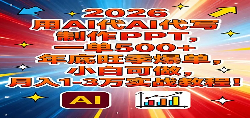 2026用AI代写制作PPT,一单500+,年底旺季爆单,小白可做,月入1-3万实战教程-一起筹课网