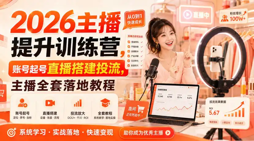2026主播提升训练营,账号起号直播搭建投流,主播全套落地教程-一起筹课网