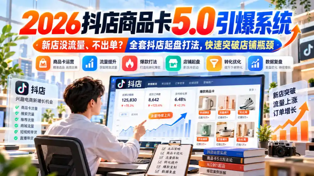 2026抖店商品卡5.0引爆店铺流量，新店没流量、不出单？全套抖店起盘打法，快速突破店铺瓶颈-一起筹课网