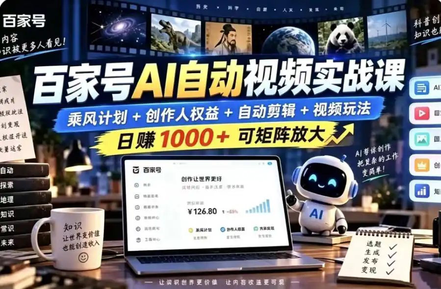 百家号自动矩阵玩法,长期可以做的项目,日入1k+,真正的睡后收入-一起筹课网