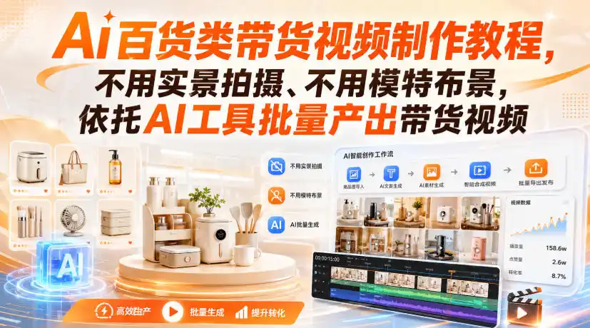Ai百货类带货视频制作教程，不用实景拍摄、不用模特布景，依托AI工具批量产出带货视频-一起筹课网