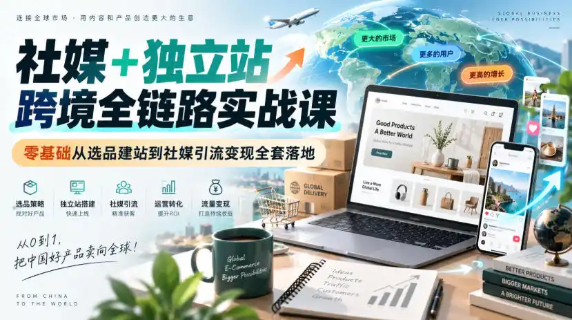 社媒+独立站跨境全链路实战课｜零基础从选品建站到社媒引流变现全套落地-一起筹课网