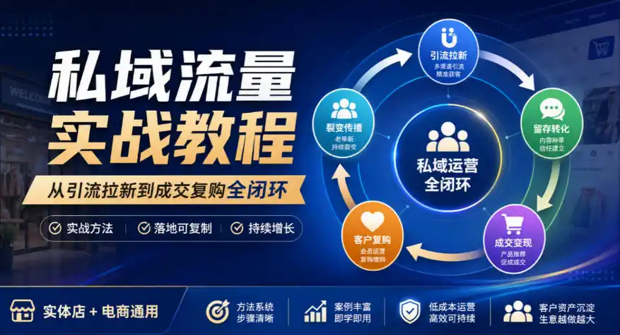 私域流量实战教程，从引流拉新到成交复购全闭环，实体店电商通用-一起筹课网