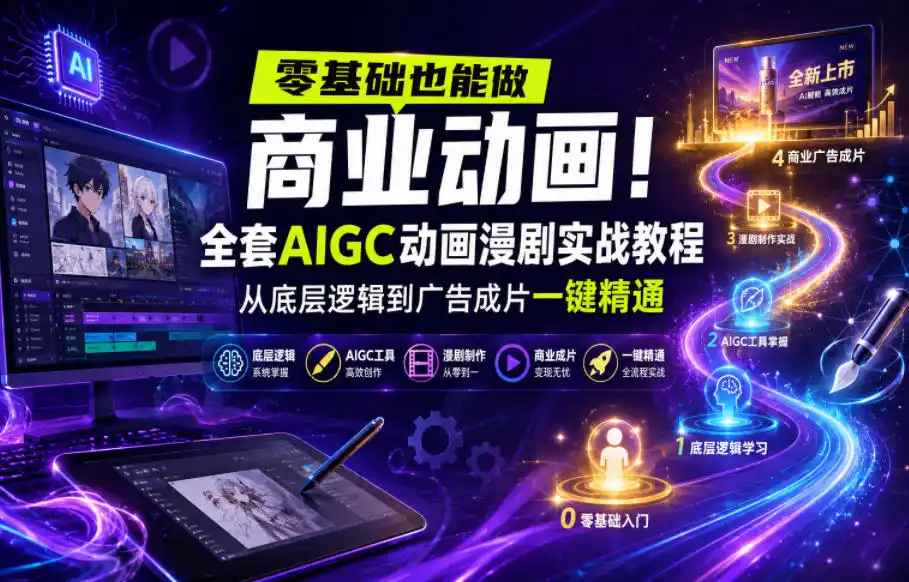 零基础也能做商业动画！全套AIGC动画漫剧实战教程，从底层逻辑到广告成片一键精通(更新0905)-一起筹课网