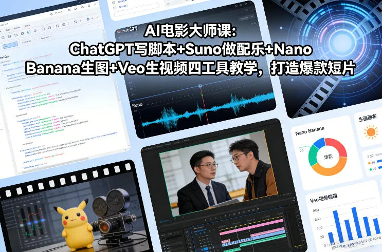 AI电影大师课:ChatGPT写脚本+Suno做配乐+Nano Banana生图+Veo生视频,打造爆款短片-一起筹课网