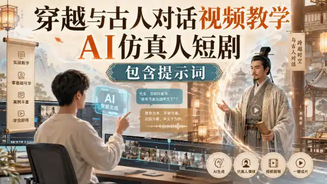 穿越与古人对话视频教学,AI仿真人短剧,包含提示词-一起筹课网