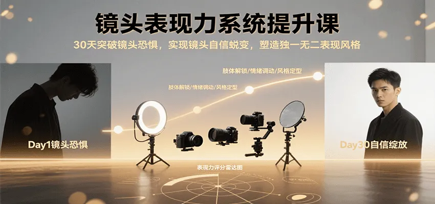 镜头表现力系统提升课，30天突破镜头恐惧实现自信蜕变，塑造独一无二表现风格-一起筹课网
