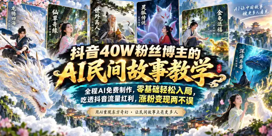 抖音40W粉丝博主的AI民间故事教学，全程AI免费制作，零基础轻松入局，吃透抖音流量红利，涨粉变现两不误-一起筹课网