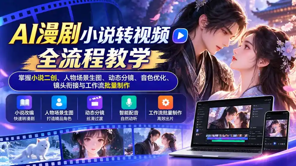 AI漫剧小说转视频全流程教学：掌握小说二创、人物场景生图、动态分镜、音色优化、镜头衔接与工作流批量制作-一起筹课网