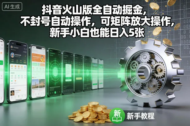 抖音火山版全自动掘金,不封号自动操作,可矩阵放大操作,新手小白也能日入5张【揭秘】-一起筹课网