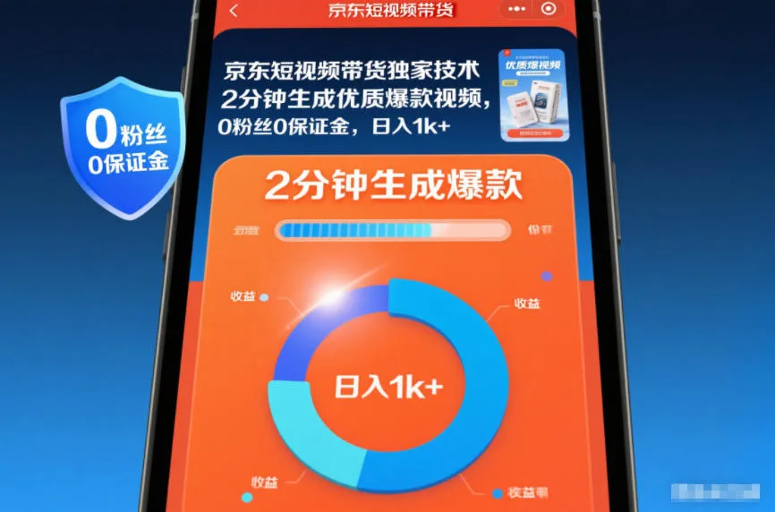 京东短视频带货独家技术，2分钟生成一条优质爆款视频，0粉丝0保证金，日入1k+【揭秘】-一起筹课网