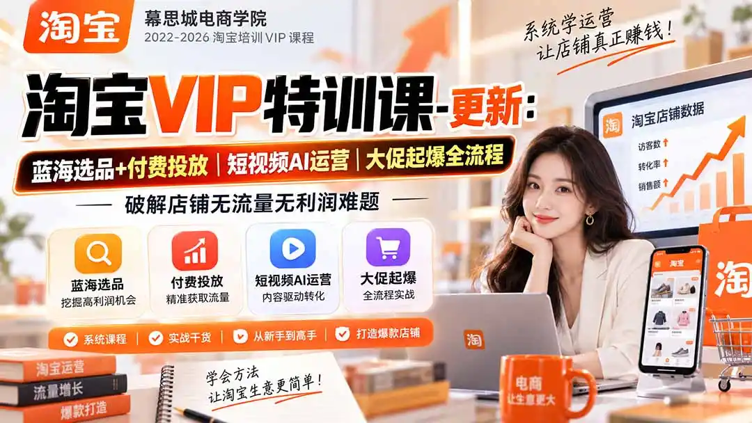 淘宝VIP特训课-更新0917：蓝海选品+付费投放｜短视频AI运营｜大促起爆全流程，破解店铺无流量无利润难题-一起筹课网