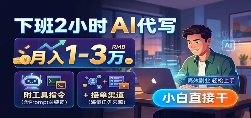 下班2小时AI代写,月入1-3万,附工具指令+接单渠道,小白直接干-一起筹课网