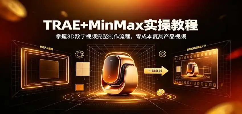 TRAE+MinMax实操教程：3D数字视频完整制作流程，零成本复刻产品视频-一起筹课网