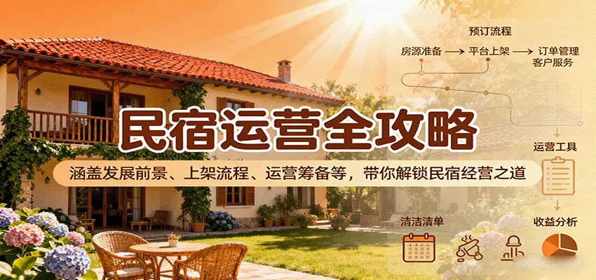 民宿运营全攻略:涵盖发展前景、上架流程、运营筹备等,带你解锁民宿经营之道-一起筹课网