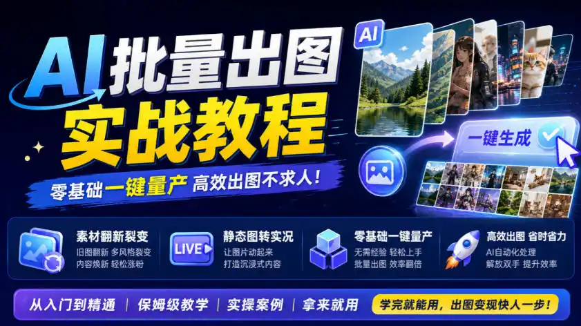 AI批量出图实战教程，素材翻新裂变，静态图转实况，零基础一键量产-一起筹课网