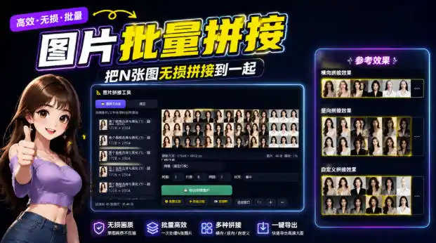 图片批量拼接，把N张图无损拼接到一起，支持横向、竖向、自定义等功能-一起筹课网