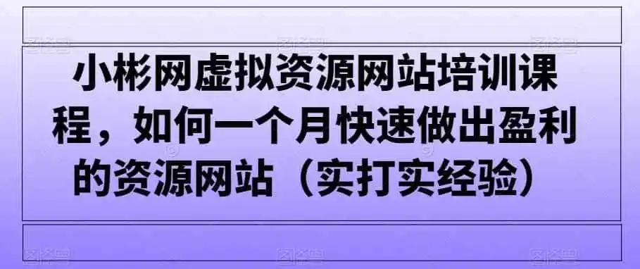 小彬网虚拟资源网站培训课程，如何一个月快速做出盈利的资源网站（实打实经验）-一起筹课网