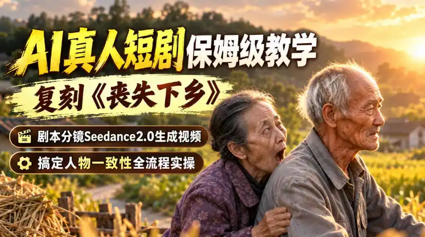 AI真人短剧保姆级教学，复刻《丧失下乡》，剧本分镜Seedance2.0生成视频，搞定人物一致性全流程实操-一起筹课网