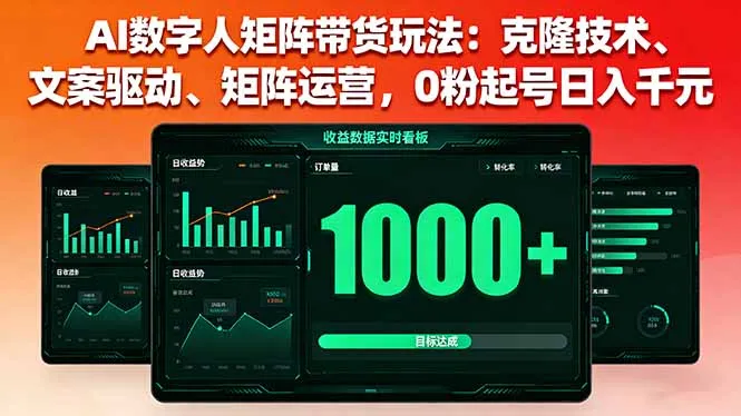 AI数字人矩阵带货玩法：克隆技术、文案驱动、矩阵运营，0粉起号日入千元-一起筹课网