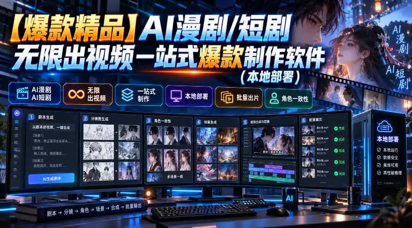 【爆款精品】AI漫剧/短剧无限出视频一站式爆款制作软件(本地部署)-一起筹课网