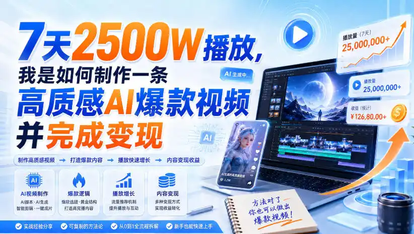 7天2500W播放，我是如何制作一条高质感AI爆款视频并完成变现-一起筹课网