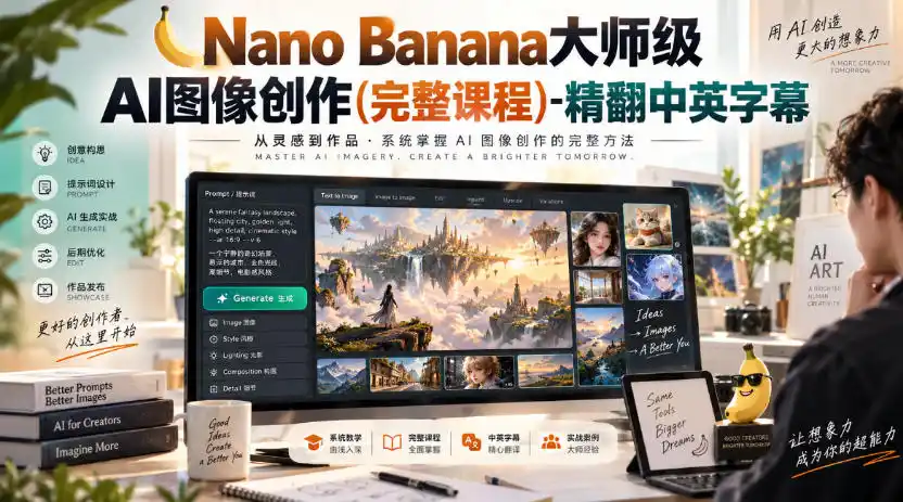 【无水印】Nano Banana大师级AI图像创作(完整课程)-精翻中英字幕-一起筹课网