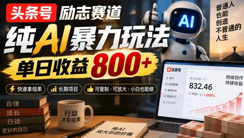 头条号励志赛道，纯AI暴力玩法，单日收益800+，快速拿结果，长期项目-一起筹课网