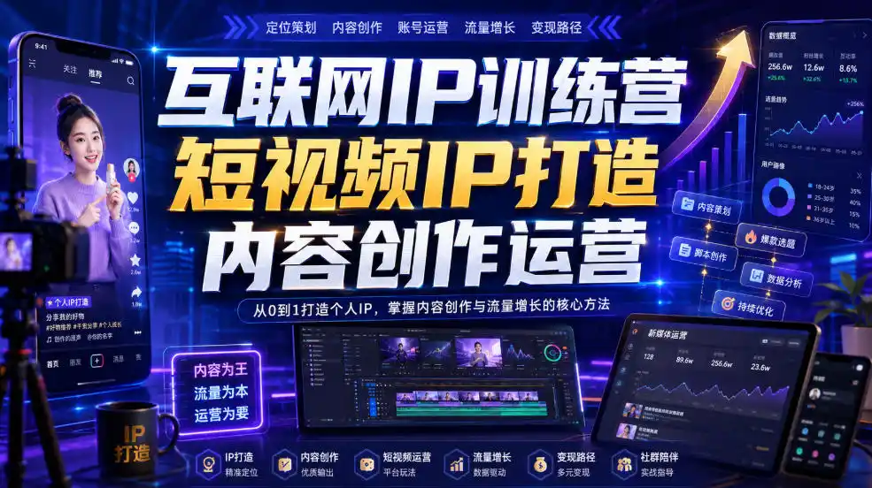 互联网IP训练营，短视频IP打造，内容创作运营-一起筹课网