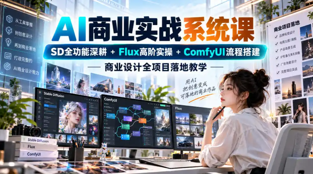 AI商业实战系统课｜SD全功能深耕+Flux高阶实操+Comfyui流程搭建，商业设计全项目落地教学-一起筹课网