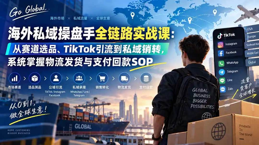 海外私域操盘手全链路实战课：从赛道选品、TikTok引流到私域销转，系统掌握物流发货与支付回款SOP-一起筹课网