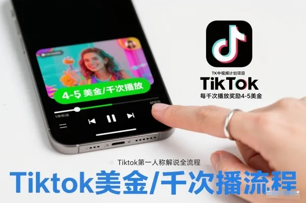 TK中视频计划项目，Tiktok第一人称解说流程，每干次播放奖励4-5美金-一起筹课网