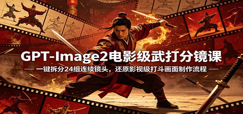 GPT-Image2电影级武打分镜课:一键拆分24组连续镜头,还原影视级打斗画面制作流程