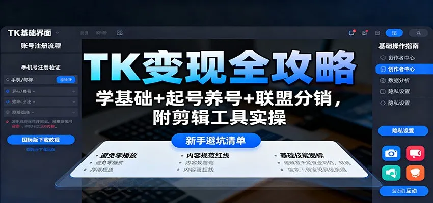 TK变现全攻略:学基础+起号养号+联盟分销,附剪辑工具实操-一起筹课网