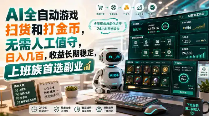AI全自动游戏皮肤扫货和打金币，日入几百，内部方法大揭秘，0门槛！-一起筹课网