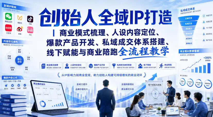创始人全域IP打造｜商业模式梳理、人设内容定位、爆款产品开发、私域成交体系搭建、线下赋能与商业陪跑全流程教学-一起筹课网