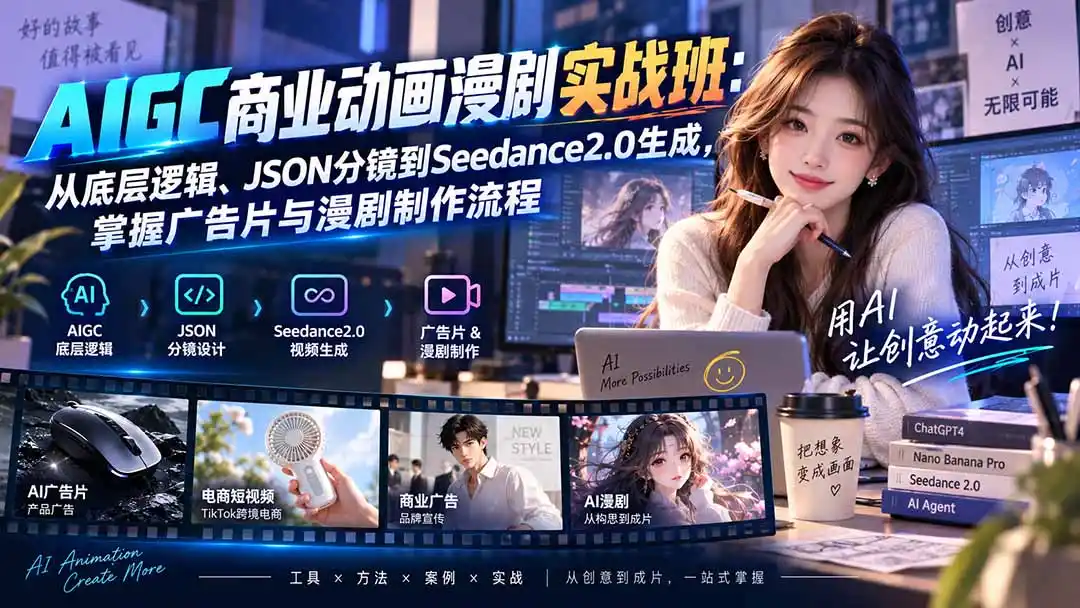 AIGC商业动画漫剧实战班-更新：从底层逻辑、JSON分镜到Seedance2.0生成，掌握广告片与漫剧制作流程-一起筹课网