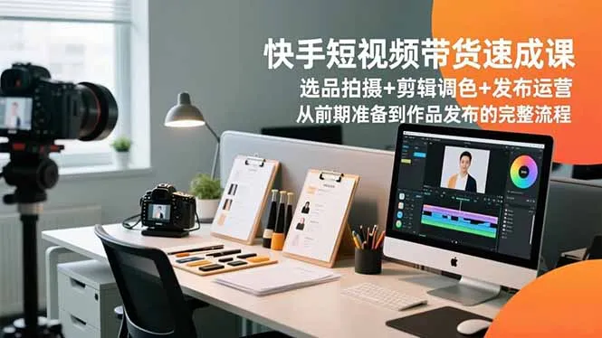 快手短视频带货速成课，选品拍摄+剪辑调色+发布运营，从前期准备到作品发布的完整流程-一起筹课网