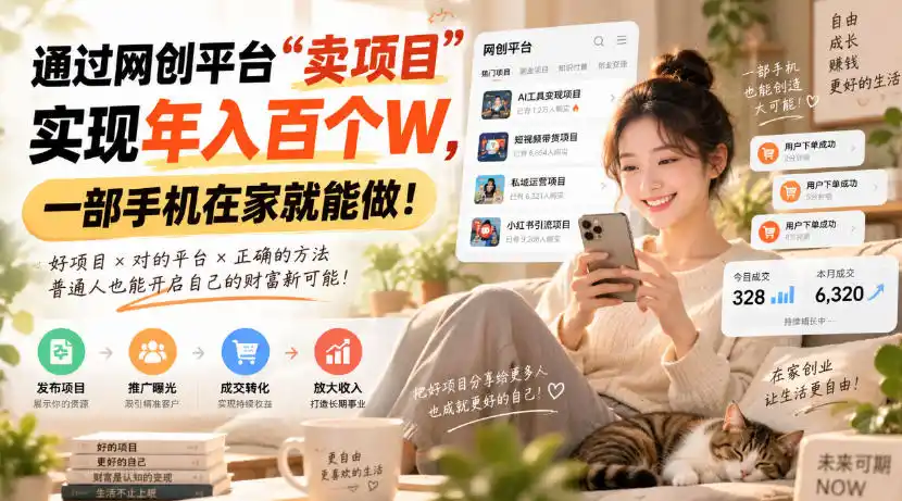 靠卖网创项目变现，一年拿下百万收益！一台手机就能操作！-一起筹课网