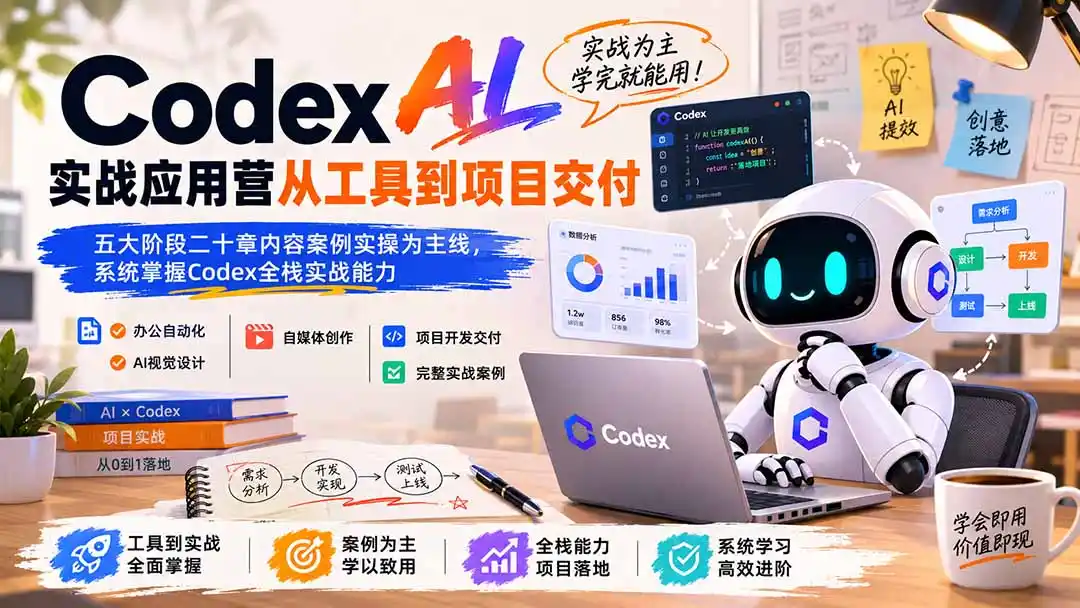 Codex AI实战应用营从工具到项目交付;五大阶段二十章内容案例实操为主线,系统掌握Codex全栈实战能力-一起筹课网