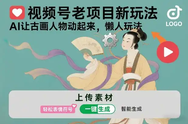 视频号老项目新玩法，AI让古画人物动起来，懒人玩法，附详细教程-一起筹课网