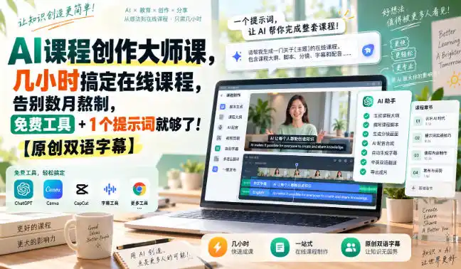 AI课程创作大师课，几小时搞定在线课程，告别数月熬制，免费工具+1个提示词就够了！【原创双语字幕】-一起筹课网