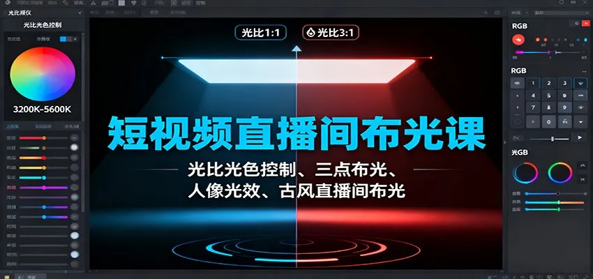 短视频直播间布光课:光比光色控制、三点布光、人像光效、古风直播间布光-一起筹课网