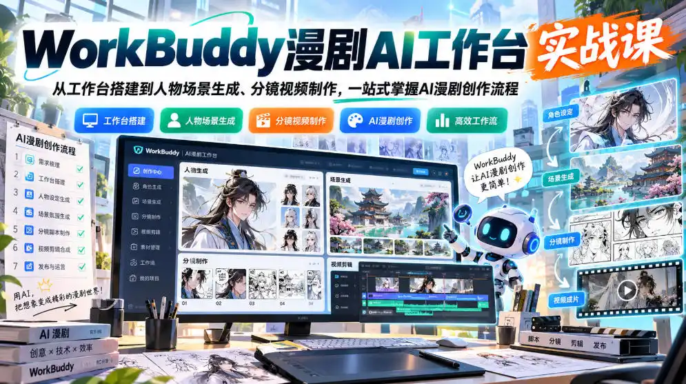 WorkBuddy漫剧AI工作台实战课：从工作台搭建到人物场景生成、分镜视频制作，一站式掌握AI漫剧创作流程-一起筹课网