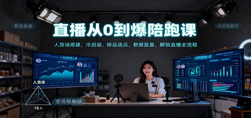 直播从0到爆陪跑课：人货场搭建，冷启动，排品选品，数据复盘，解锁直播全流程-一起筹课网