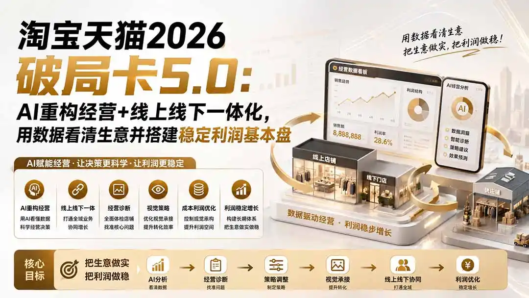 淘宝天猫2026破局卡5.0：AI重构经营+线上线下一体化，用数据看清生意并搭建稳定利润基本盘-一起筹课网