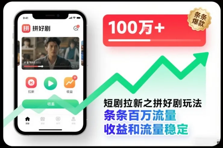 短剧拉新之拼好剧玩法，条条百万流量，收益和流量稳定-一起筹课网