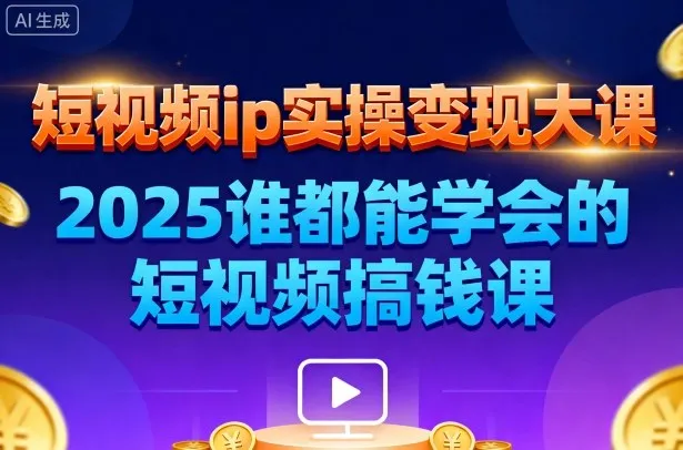短视频ip实操变现大课，7月26-27日广州站线下课，2025谁都能学会的短视频搞钱课-一起筹课网