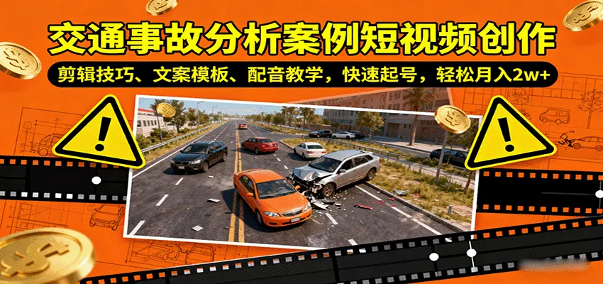 交通事故分析案例短视频创作,剪辑技巧、文案模板、配音教学,快速起号,轻松月入2w+-一起筹课网