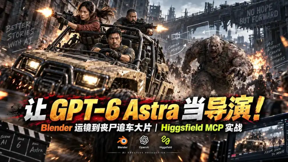 让GPT-6 Astra当导演！Blender运镜到丧尸追车大片｜Higgsfield MCP实战-一起筹课网